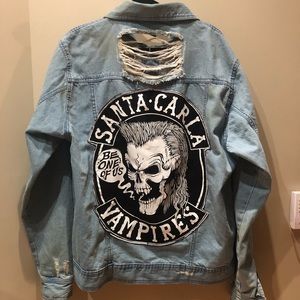 Oversized Graphic jean jacket gothic rocker XL